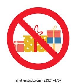 Prohibition of present to birthday event and christmas. Vector token prohibitory, ban giving bribe, not available award illustration