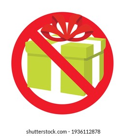 Prohibition present gift to holiday birthday event. Prohibitory surprise, package prohibition, no pack giving, ban 3d gift box, forbid celebrating. Vector illustration