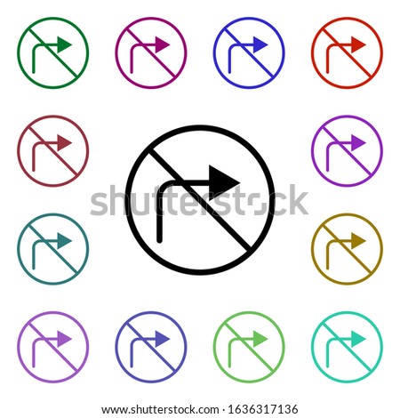 Prohibition of right direction multi color style icon. Simple thin line, outline vector of ban icons for ui and ux, website or mobile application