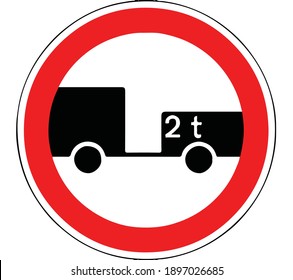 PROHIBITION Road Sign. Road Information Symbol. Traffic prohibited to vehicles with a trailer with two or more axles