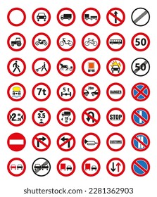 Prohibition road signs. Forbidden. Vector illustration. stock image.