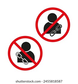 Prohibition of sharing personal information icons. No link sharing vector signs.