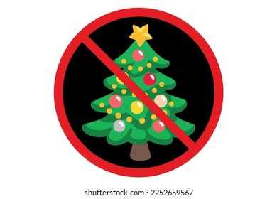 prohibition sign against Christmas tree on white background,vector illustration