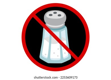 prohibition sign against salt shaker on white background