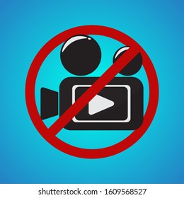 Prohibition sign for camera. Video recorder with red prohibiting symbol. Vector illustration eps 10.