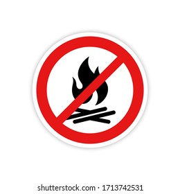 Prohibition sign with a campfire symbol is isolated on a white background. No bonfire allowed. Vector illustration, EPS 10.