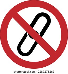 Prohibition sign with chain icon isolated on white background. Using chain is forbidden illustration on white. 