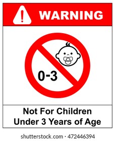 Prohibition sign for children.Not for children under 3 years of age sign. Vector illustration. Red prohibition circle isolated on white. Warning sticker.
