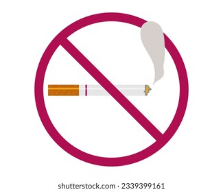 Prohibition sign. Cigarettes. No smoking sign isolated on white background. Flat vector illustration. Addiction, harm to health, smoking kills concept.