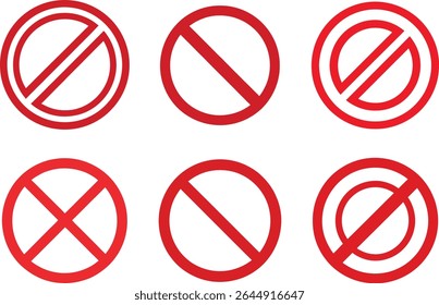Prohibition Sign Collection Red Circle Slash Vector Symbol Set