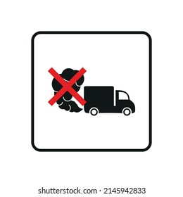 Prohibition sign of dangerous exhaust gases. Exhaust van or truck icon. Traffic fumes. Environmental pollution. Smog.