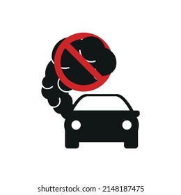 Prohibition Sign Of Dangerous Exhaust Gases. Exhaust Car Icon. Traffic Fumes. Environmental Pollution. Smog.