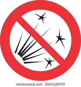 prohibition sign, It depicts black sparks or fireworks, clearly indicating a prohibition against their use in the area
