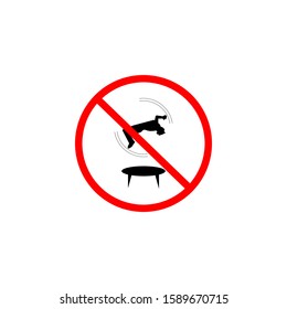 Prohibition sign. Do not do a backflip on a trampoline sign. Danger Sign