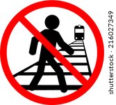 Prohibition sign - do not cross railway tracks, danger for life