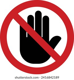 Prohibition sign Do not touch. Do not put or
touch finger side view hand prohibition icon
sign. don't touch sign on white background. prohibition Do Not
Touch Symbol Sign. Vector Illustration