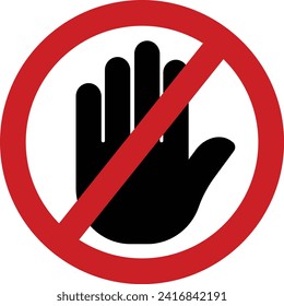 Prohibition sign Do not touch. Do not put or
touch finger side view hand prohibition icon
sign. don't touch sign on white background. prohibition Do Not
Touch Symbol Sign. Vector Illustration