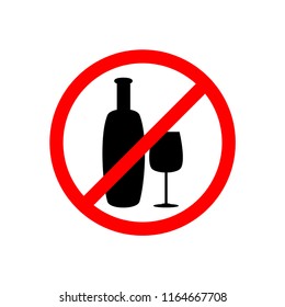 Prohibition sign.Not drink alcohol, crossed out bottle and glass icon