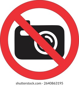 prohibition sign. It features a black silhouette of a camera, signifying a prohibition against photography or recording in the area