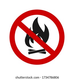 Prohibition sign with fire symbol. Bonfires are forbidden. EPS 10.