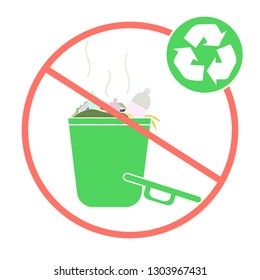 Prohibition sign. forbidden to litter. vector garbage trash can isolated sign - recycling junk basket garbage sign symbol 