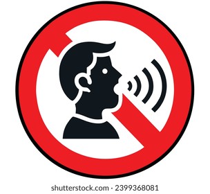 Prohibition sign - It is forbidden to speak loudly. Stop talking sign. Vector illustration. Stop talking vector sign on white background