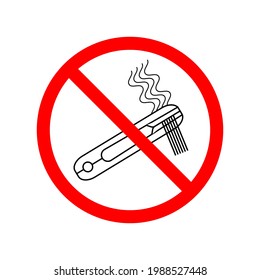 Prohibition sign. It is forbidden to straighten hair with a curling iron icon.