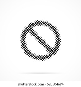 Prohibition sign in halftone. Dotted illustration isolated on a white background.
Vector illustration.