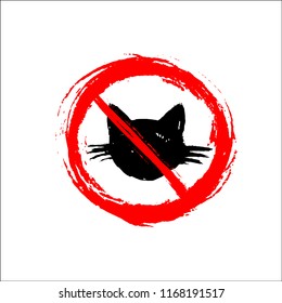 Prohibition sign with hand-drawn cat - grunge