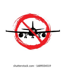 Prohibition sign with hand-drawn landing of a plane - grunge