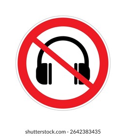 Prohibition sign for headphones in a quiet zone at a library or study area