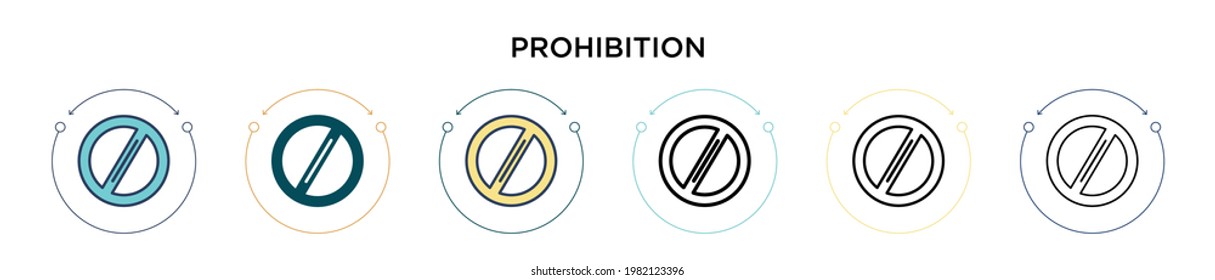 Prohibition sign icon in filled, thin line, outline and stroke style. Vector illustration of two colored and black prohibition sign vector icons designs can be used for mobile, ui, web