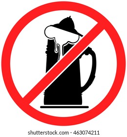 Prohibition sign icon No beer vector illustration with beerglass