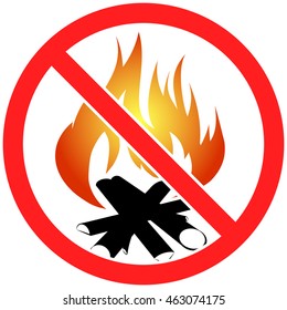 Prohibition sign icon no  bonfire vector illustration with fulcolor fire
