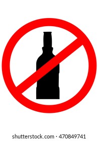 Prohibition sign icon.  No drink with bottle. Vector illustration.