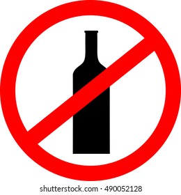 Prohibition sign icon. No drink with bottle. Vector illustration.