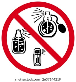 Prohibition sign indicating the ban on the use of perfumes, colognes, sprays, and other aerosols. Ideal for areas where strong scents are not permitted, such as hospitals, schools, offices, or public 