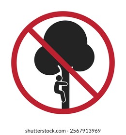 Prohibition sign label for climbing trees: Ensure safety by following rules and avoiding hazards to prevent injuries and accidents