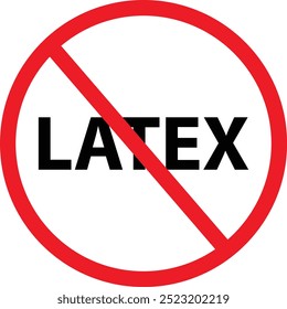 Señal de prohibición con látex. Símbolo libre de látex. No hay letrero rojo de látex. estilo plano.