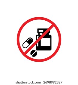 Sinal de proibição de frasco de medicamento. Ilustração vetorial
