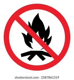 Prohibition sign - No campfire isolated on white background. Vector