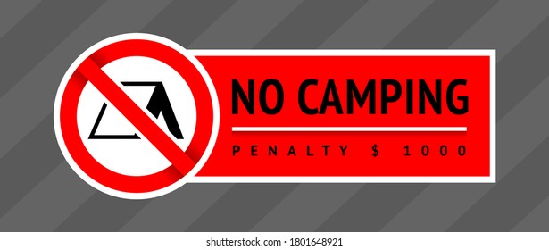 Prohibition sign No Camping, trendy label, ready to print