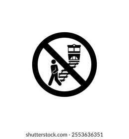 Prohibition sign for no crossing railway tracks.