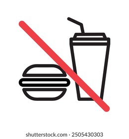 Signo de prohibición Sin comer, icono de contorno aislado sobre fondo blanco. Gráficos de Vector.