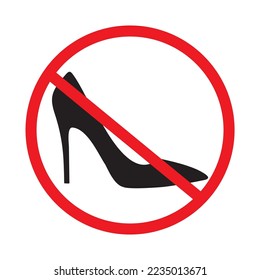 Signo de prohibición. No se permite el signo de tacones altos, no se permiten tacones altos ni la ilustración del vector de símbolo.