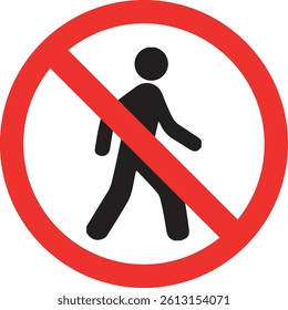 Prohibition sign for no pedestrians, walking restriction symbol, safety warning notice, foot traffic ban indicator