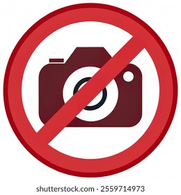 Prohibition sign. No photography sign. No camera sign. No Taking Pictures or No Recording Sign. vector illustration isolated with white background.