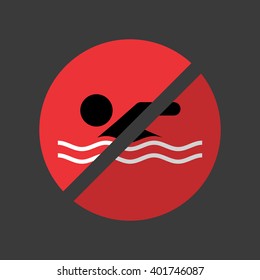 Prohibition sign of no swim allowed. Cool flat design style. Unique.