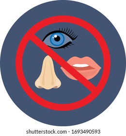 Prohibition sign with nose, eye, mouth