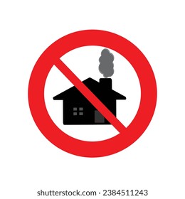 Prohibition sign on a house with smoke from the chimney, smoke control areas concept